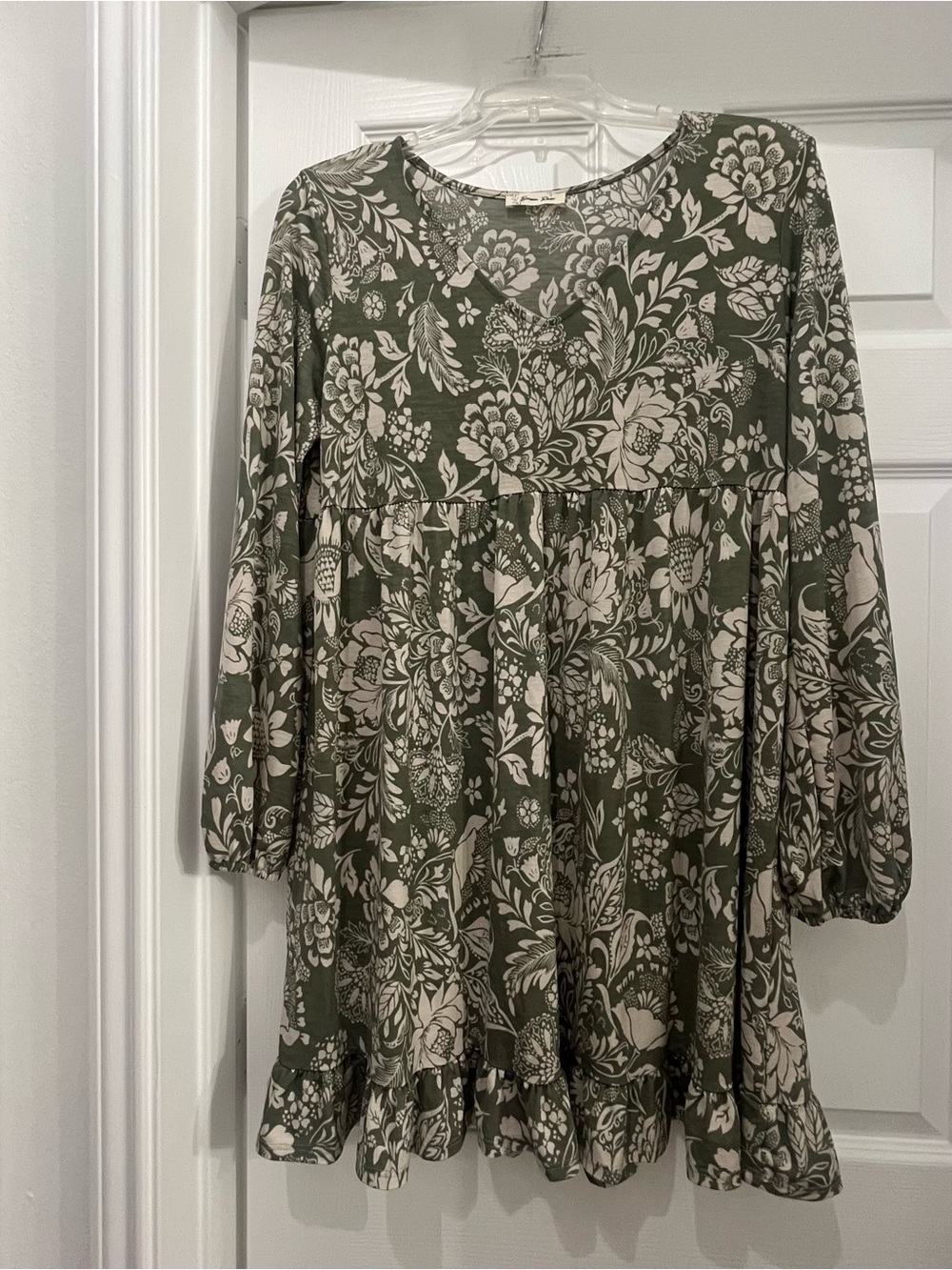 Beeson River Olive & Cream Floral Ruffle-Hem Mini Dress